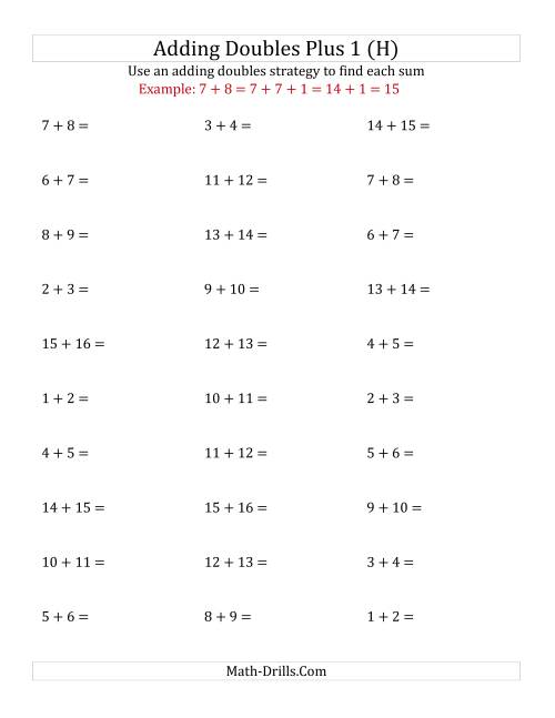 The Adding Doubles Plus 1 (Medium Numbers) (H) Math Worksheet
