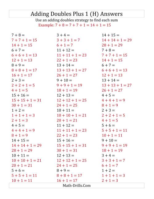 The Adding Doubles Plus 1 (Medium Numbers) (H) Math Worksheet Page 2