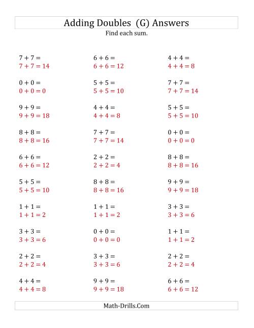 The Adding Doubles (Small Numbers) (G) Math Worksheet Page 2