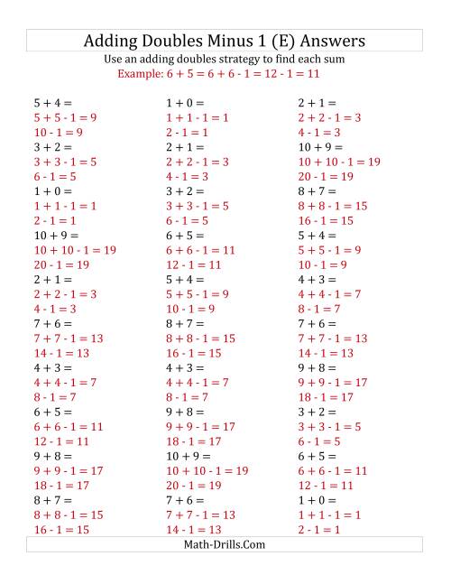 Doubles Minus One Worksheet / Doubles Plus One and Minus One {Anchor