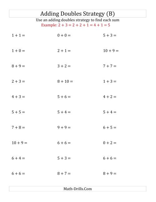 The Adding Doubles Mixed Variations (Small Numbers) (B) Math Worksheet