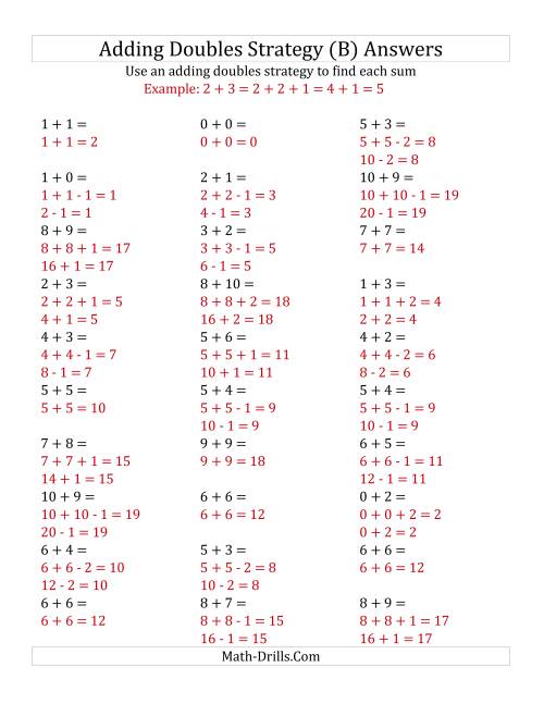 The Adding Doubles Mixed Variations (Small Numbers) (B) Math Worksheet Page 2