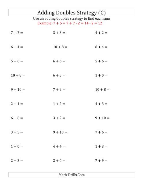 The Adding Doubles Mixed Variations (Small Numbers) (C) Math Worksheet