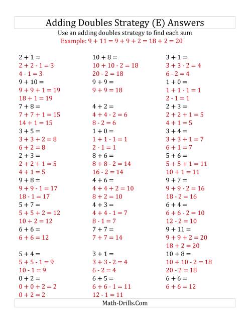 The Adding Doubles Mixed Variations (Small Numbers) (E) Math Worksheet Page 2