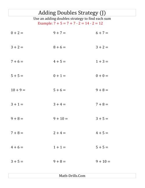 The Adding Doubles Mixed Variations (Small Numbers) (J) Math Worksheet