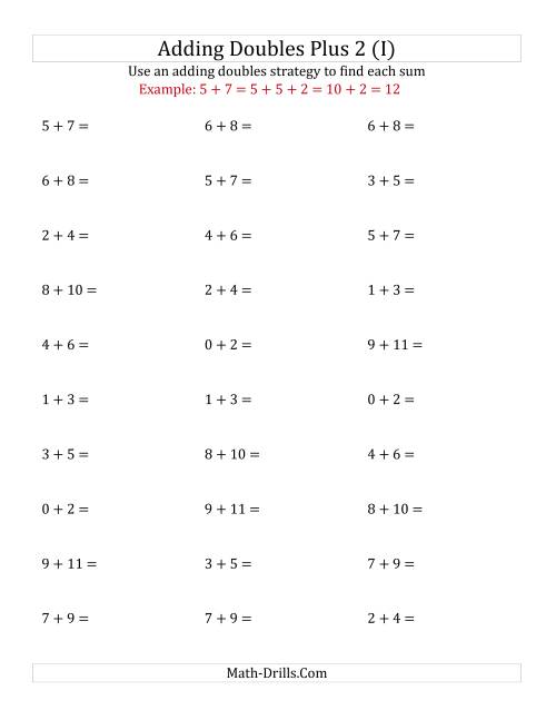 The Adding Doubles Plus 2 (Small Numbers) (I) Math Worksheet