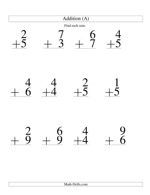 Single-Digit Addition -- 9 Questions (A)