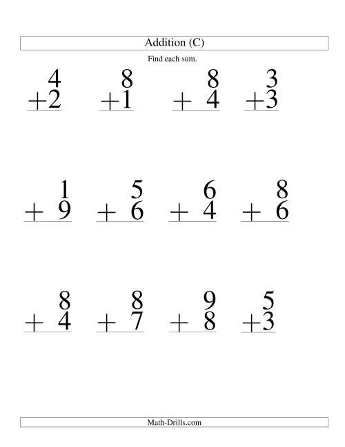 Single-Digit Addition -- 9 Questions (C)