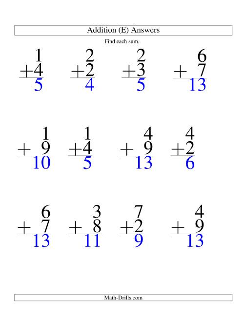 Single-Digit Addition -- 9 Questions (E)