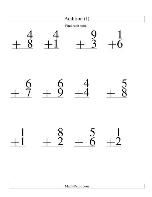 Single-Digit Addition -- 9 Questions (J)