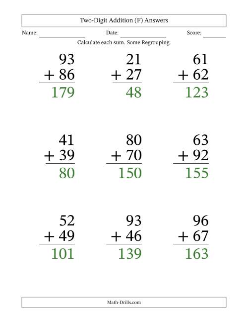 The Two-Digit Addition With Some Regrouping – 9 Questions – Large Print (F) Math Worksheet Page 2