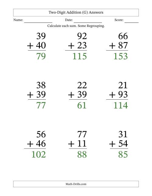 The Two-Digit Addition With Some Regrouping – 9 Questions – Large Print (G) Math Worksheet Page 2