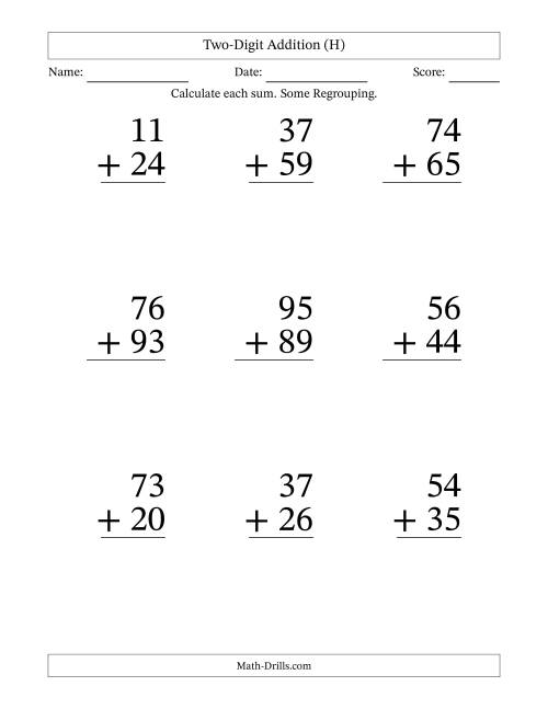 Two-Digit Addition -- 9 Questions (H)