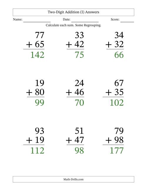 The Two-Digit Addition With Some Regrouping – 9 Questions – Large Print (I) Math Worksheet Page 2