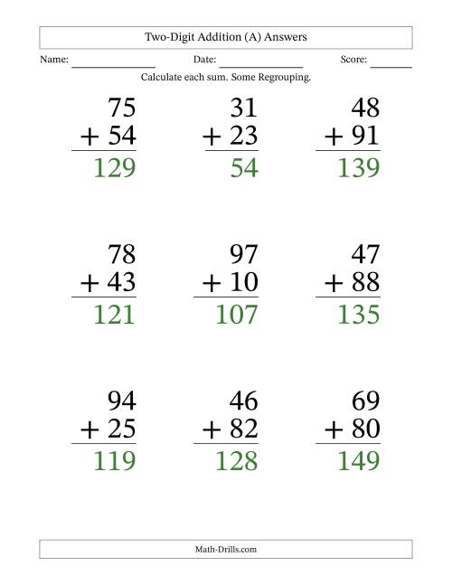 The Two-Digit Addition With Some Regrouping – 9 Questions – Large Print (All) Math Worksheet Page 2