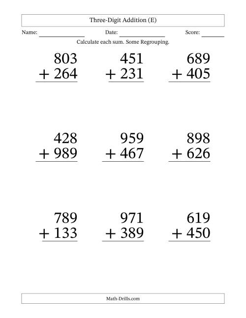 Three-digit Plus Three-digit Addition -- 9 Questions (e)