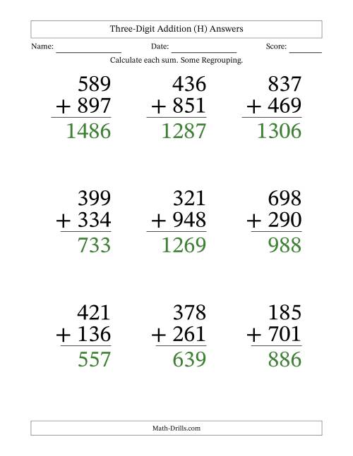 The Three-Digit Addition With Some Regrouping – 9 Questions – Large Print (H) Math Worksheet Page 2
