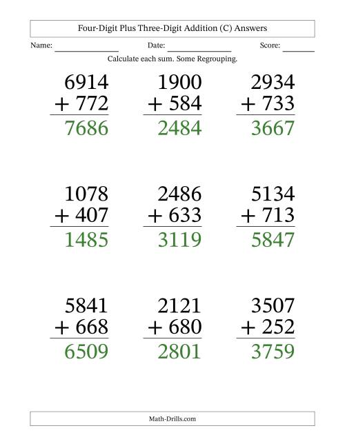 Four Digit Plus Three Digit Addition 9 Questions C