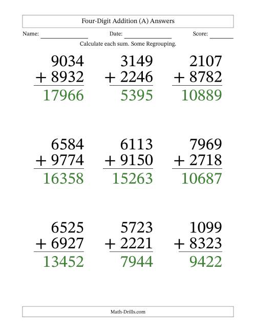 Four-Digit Plus Four-Digit Addition -- 6 Questions (A)