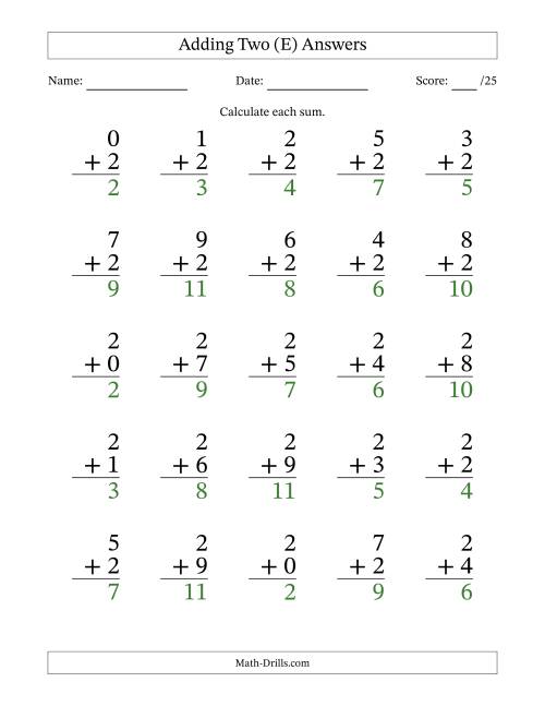 The 25 Adding Twos Questions (E) Math Worksheet Page 2