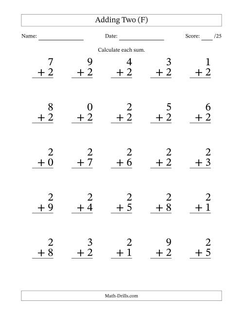 The 25 Adding Twos Questions (F) Math Worksheet