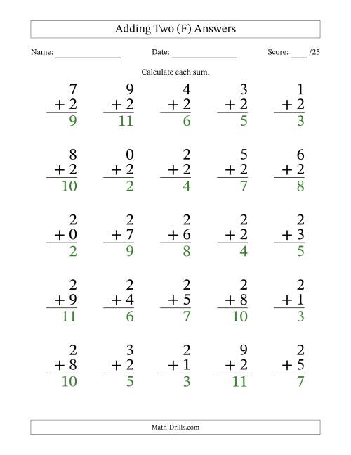 The 25 Adding Twos Questions (F) Math Worksheet Page 2