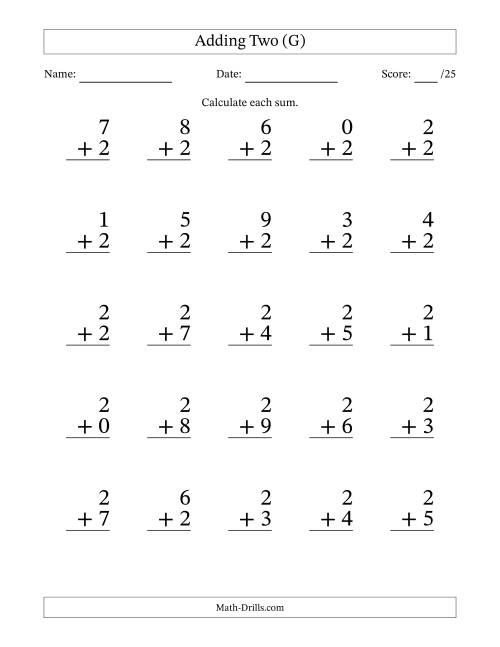 The 25 Adding Twos Questions (G) Math Worksheet