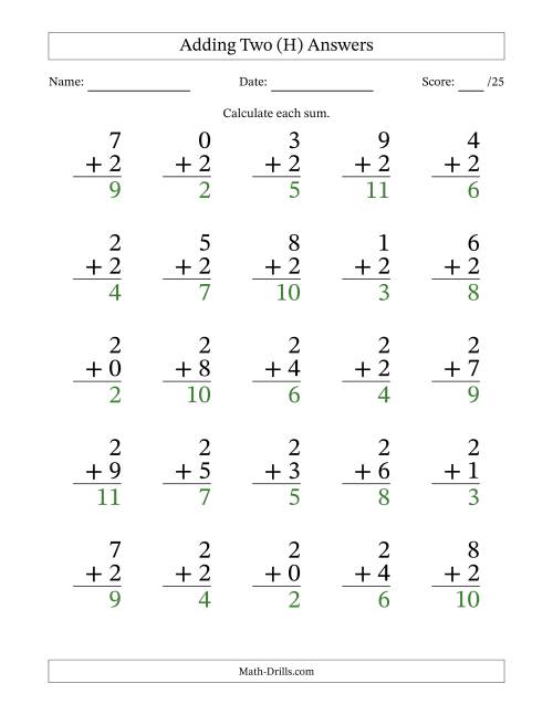 The 25 Adding Twos Questions (H) Math Worksheet Page 2