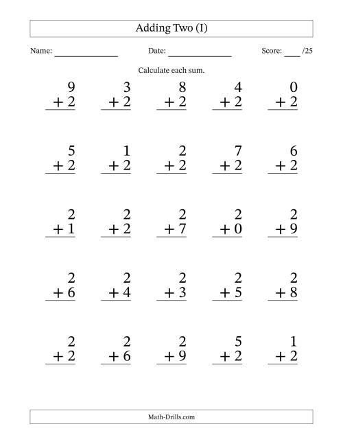 The 25 Adding Twos Questions (I) Math Worksheet