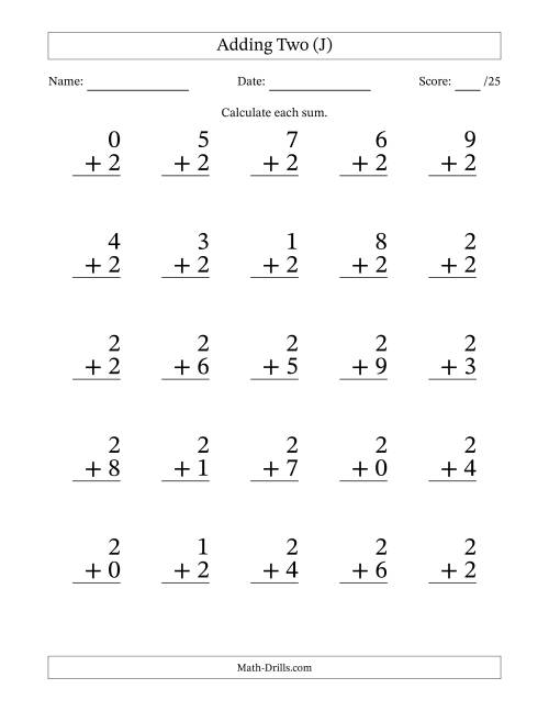 The 25 Adding Twos Questions (J) Math Worksheet