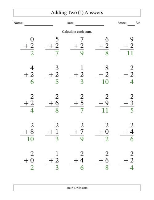 The 25 Adding Twos Questions (J) Math Worksheet Page 2