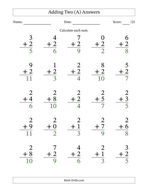 The 25 Adding Twos Questions (All) Math Worksheet Page 2