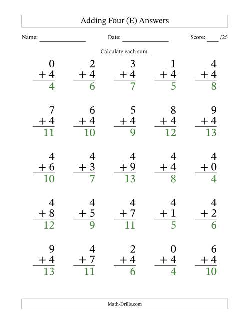 25 Adding Fours Questions (E)