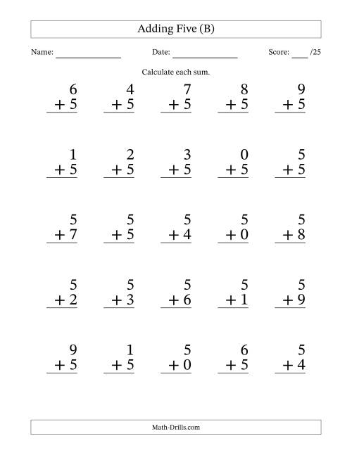 The 25 Adding Fives Questions (B) Math Worksheet