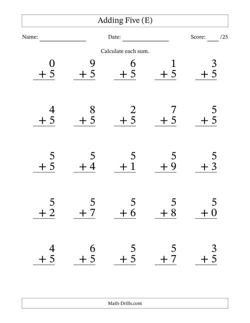 The 25 Adding Fives Questions (E) Math Worksheet