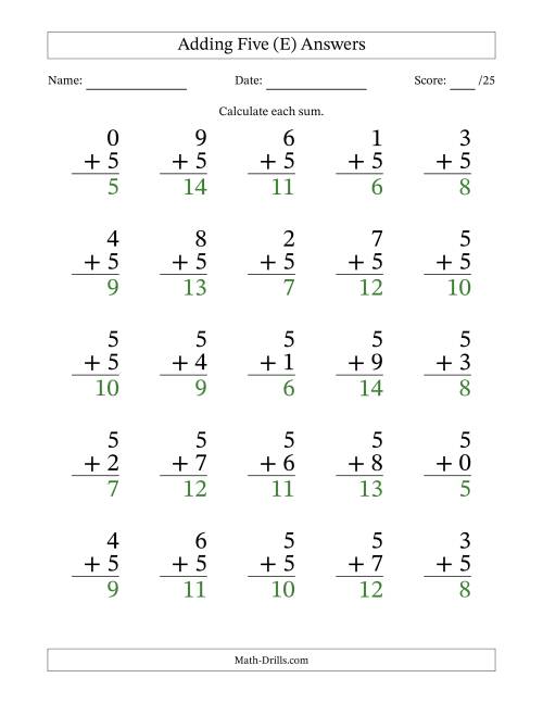 The 25 Adding Fives Questions (E) Math Worksheet Page 2