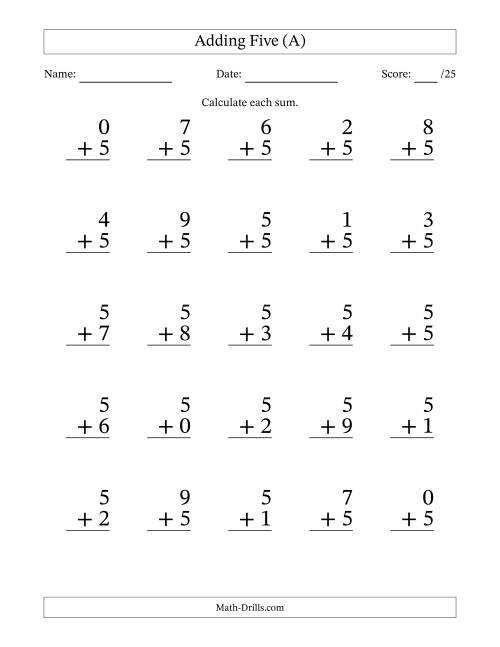 The 25 Adding Fives Questions (All) Math Worksheet