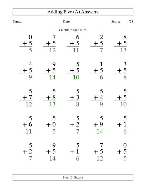 The 25 Adding Fives Questions (All) Math Worksheet Page 2