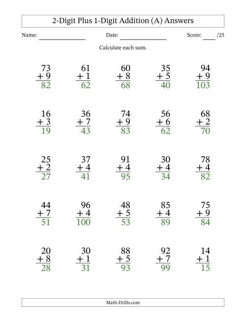 Two Digit Plus One Digit Addition With Regrouping Worksheets