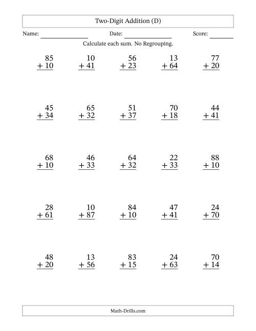 2-Digit Plus 2-Digit Addition with NO Regrouping (D)