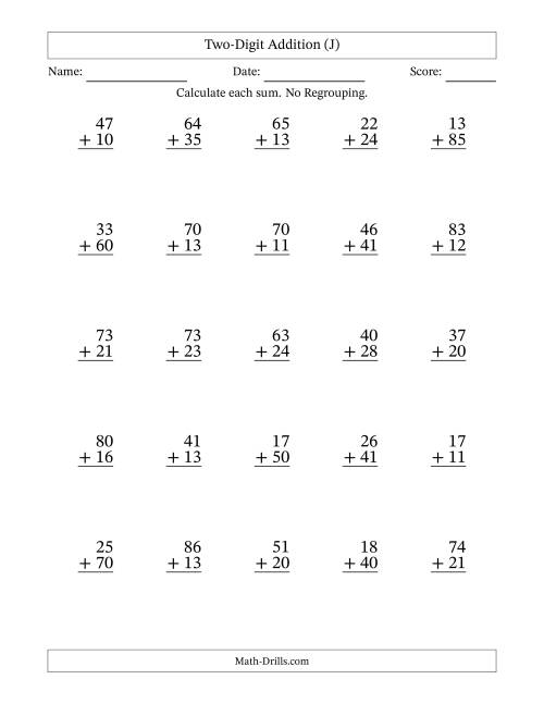 2-Digit Plus 2-Digit Addition with NO Regrouping (J)