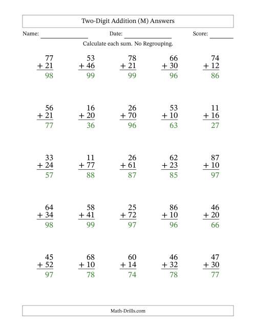 The Two-Digit Addition With No Regrouping – 25 Questions (M) Math Worksheet Page 2