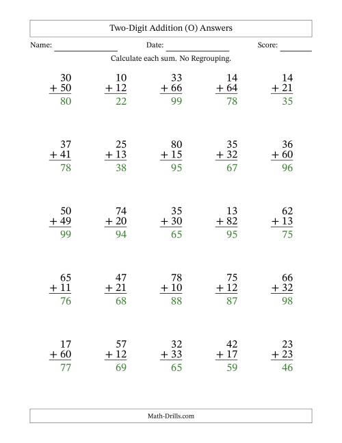 The Two-Digit Addition With No Regrouping – 25 Questions (O) Math Worksheet Page 2