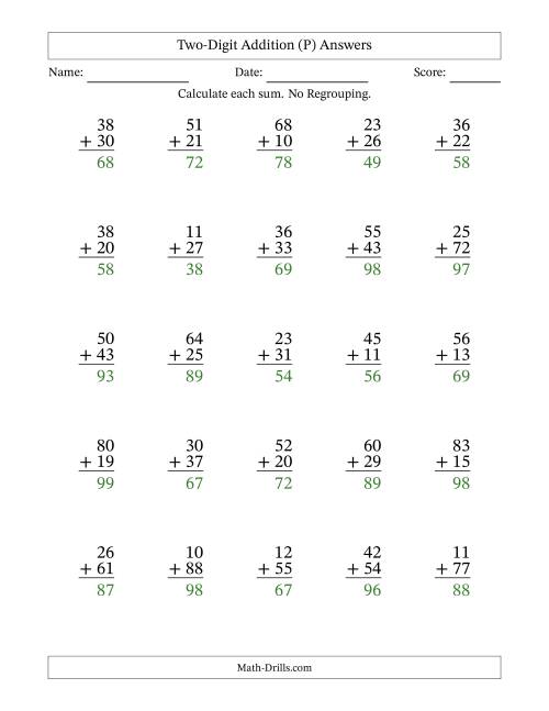 The Two-Digit Addition With No Regrouping – 25 Questions (P) Math Worksheet Page 2