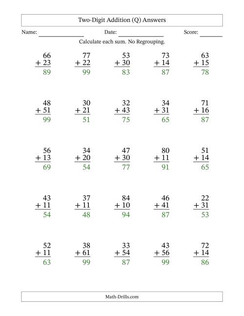 The Two-Digit Addition With No Regrouping – 25 Questions (Q) Math Worksheet Page 2