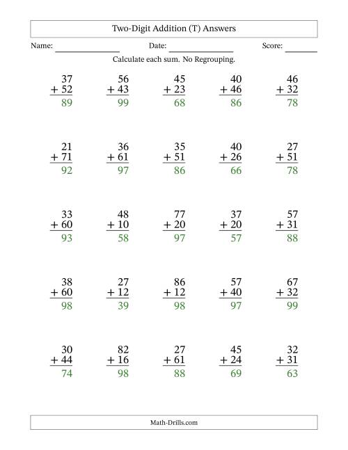 The Two-Digit Addition With No Regrouping – 25 Questions (T) Math Worksheet Page 2