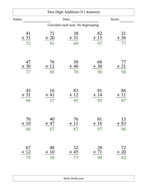 The Two-Digit Addition With No Regrouping – 25 Questions (V) Math Worksheet Page 2