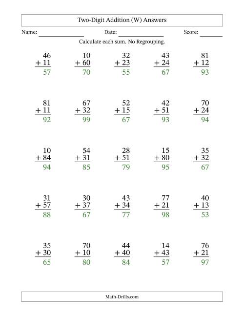 The Two-Digit Addition With No Regrouping – 25 Questions (W) Math Worksheet Page 2