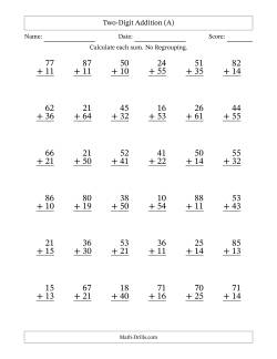 Two-Digit Addition With No Regrouping – 36 Questions