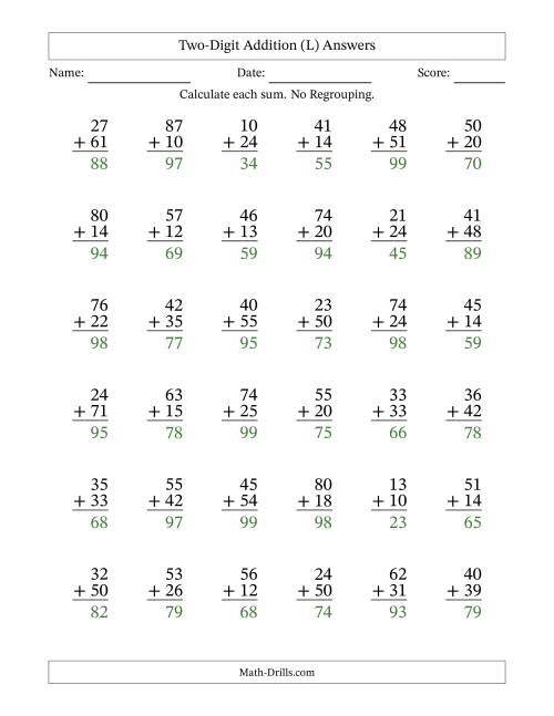 The Two-Digit Addition With No Regrouping – 36 Questions (L) Math Worksheet Page 2